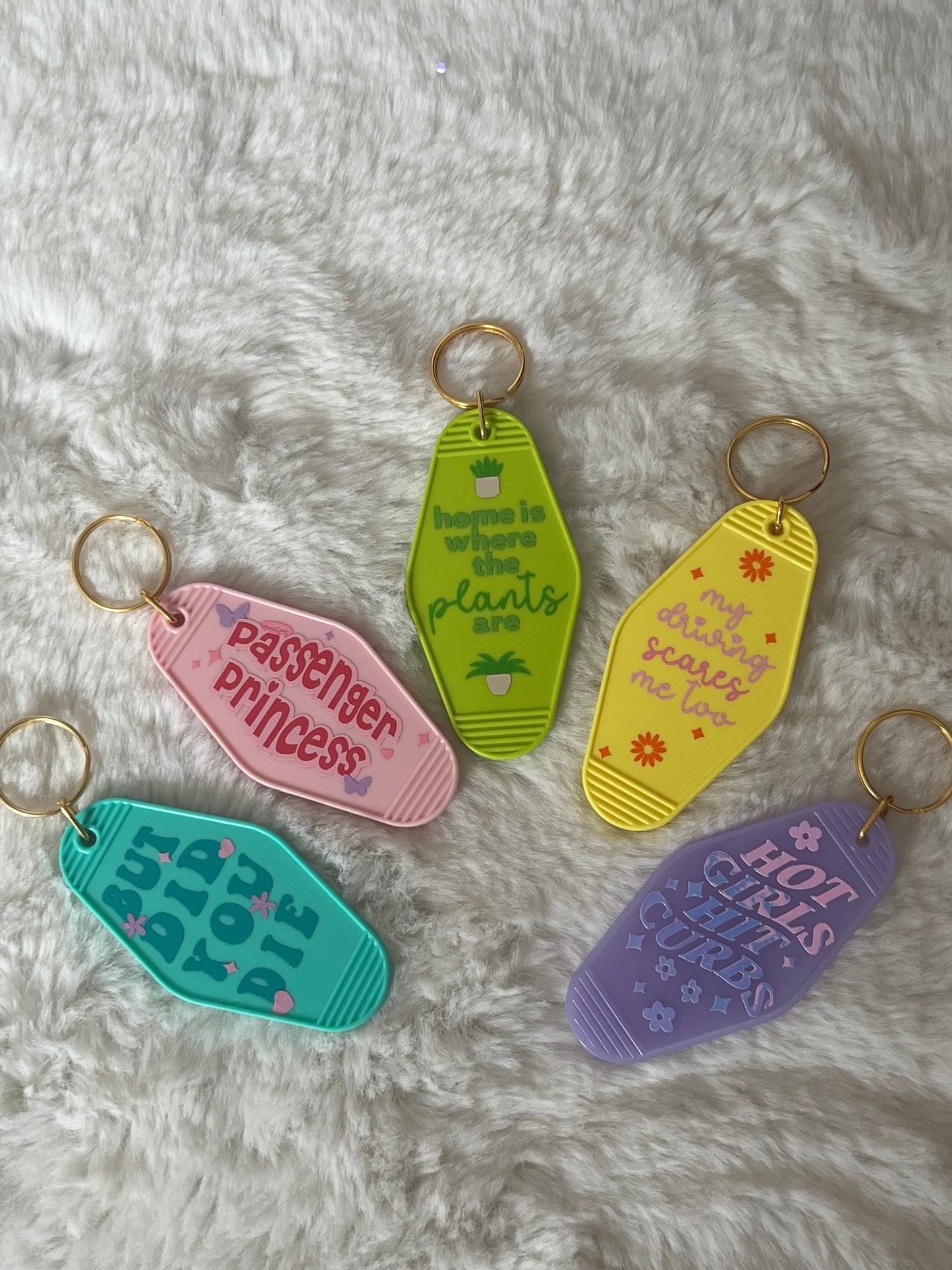 Pastel motel keyring
