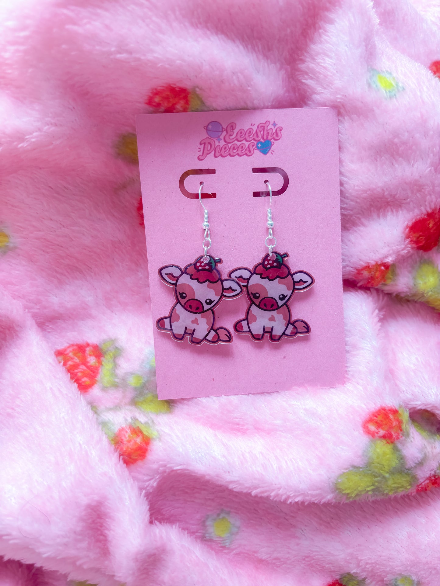 Strawberry cow earrings