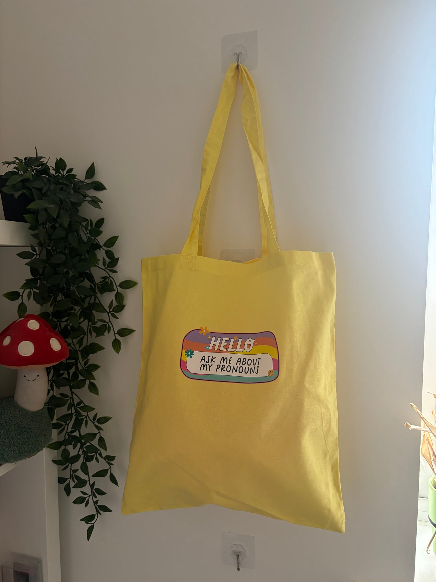Pronouns name tag tote bag