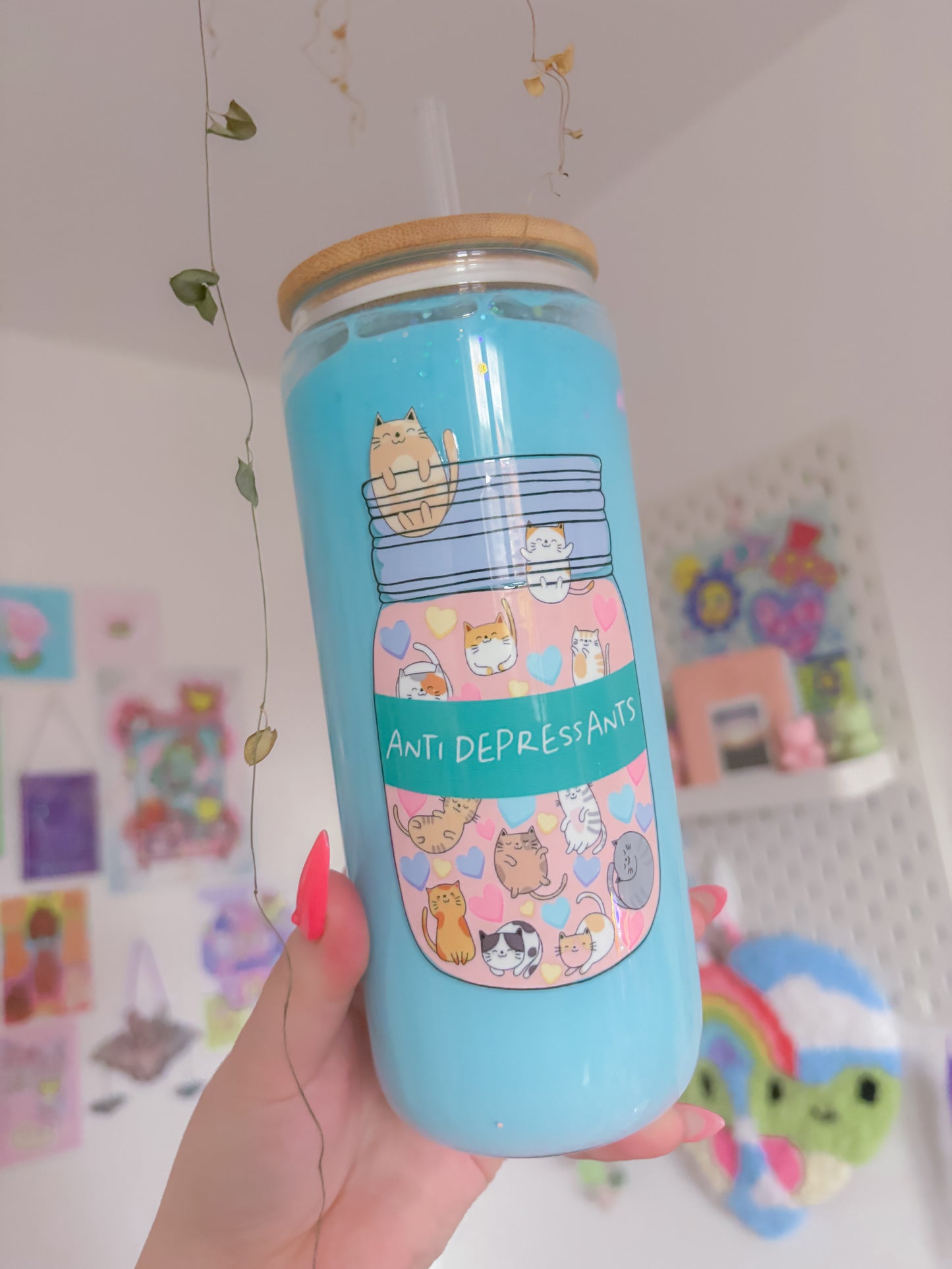 Antidepressant cats Libbey glass can