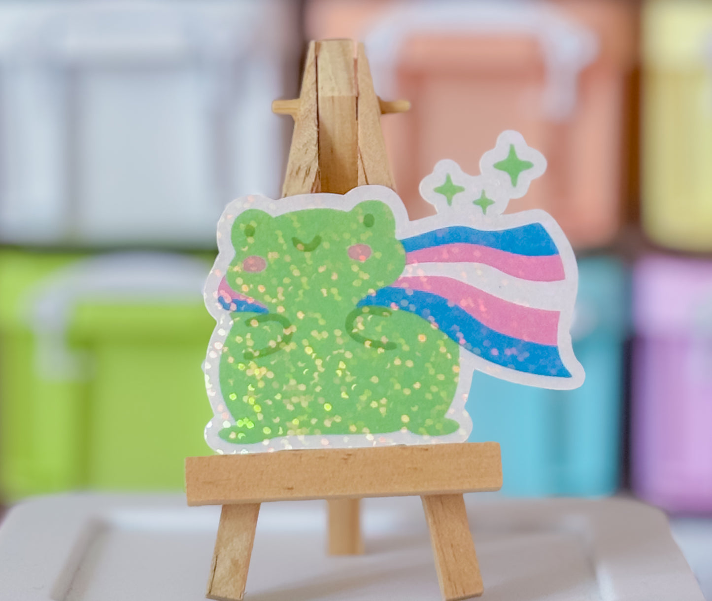 Transgender pride froggy holographic sticker