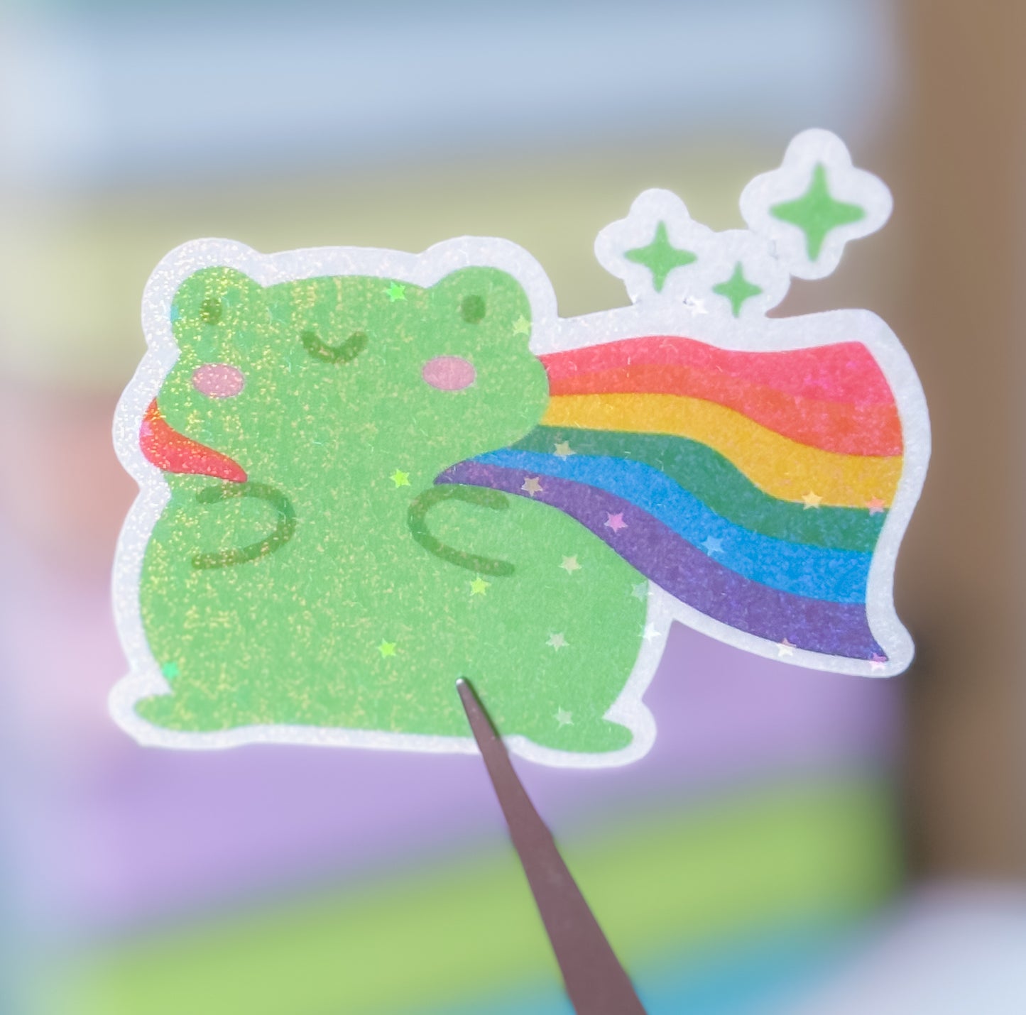 LGBTQ+ pride froggy holographic sticker
