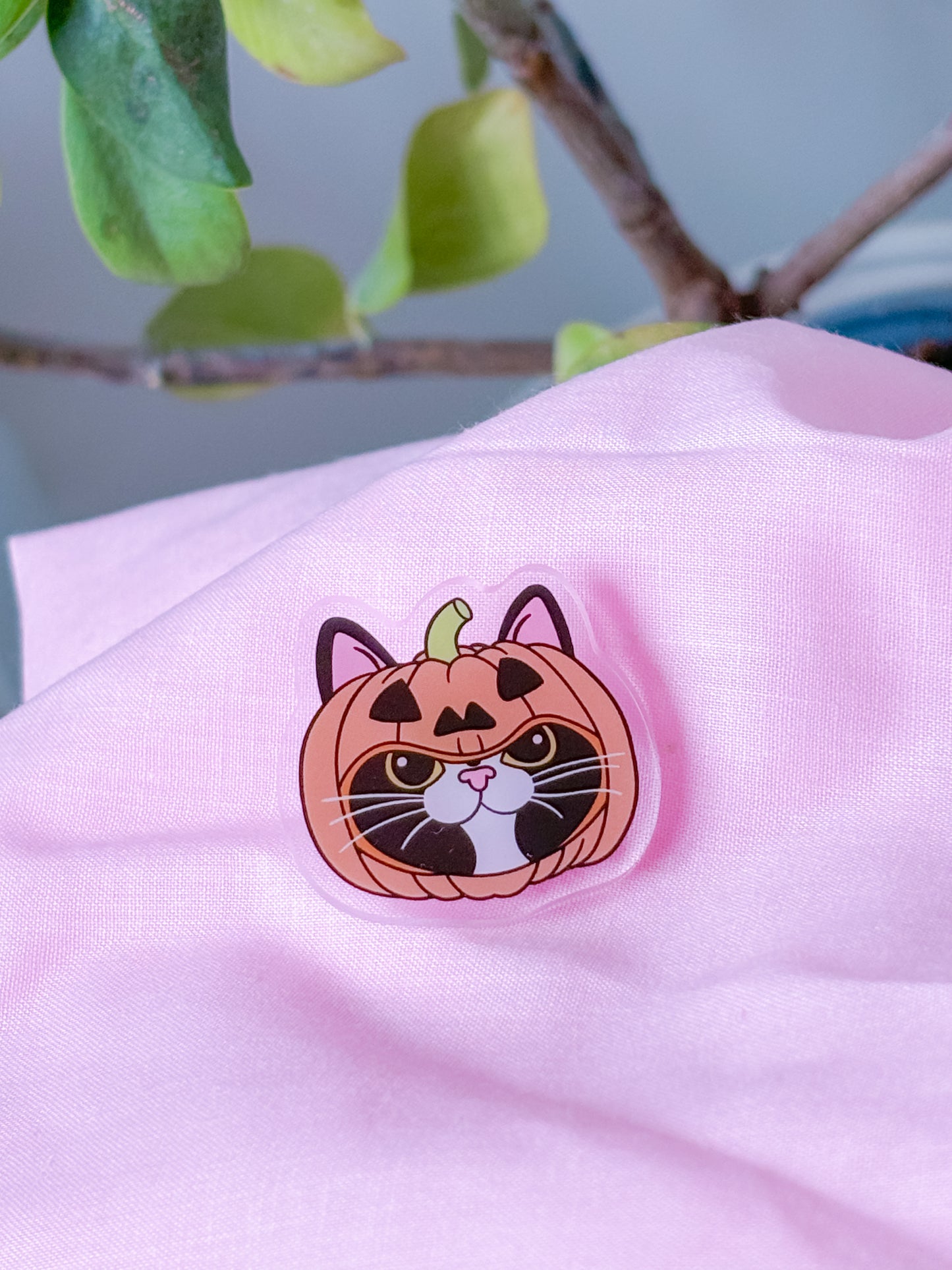Pumpkin kitty acrylic pin