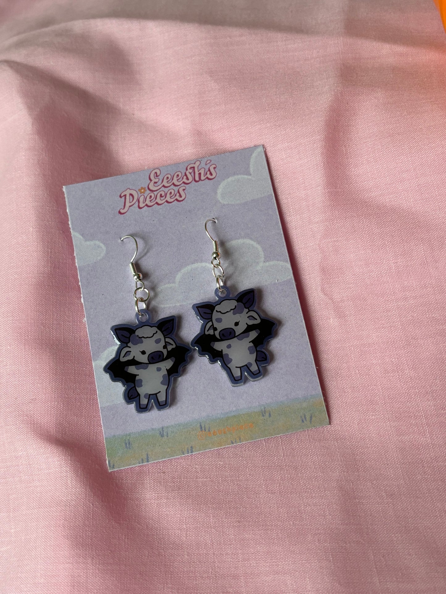 Bat cow earrings