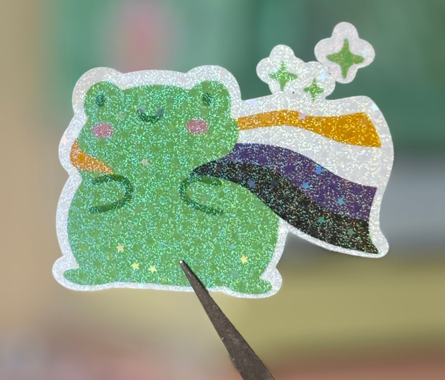 Non-binary pride froggy holographic sticker
