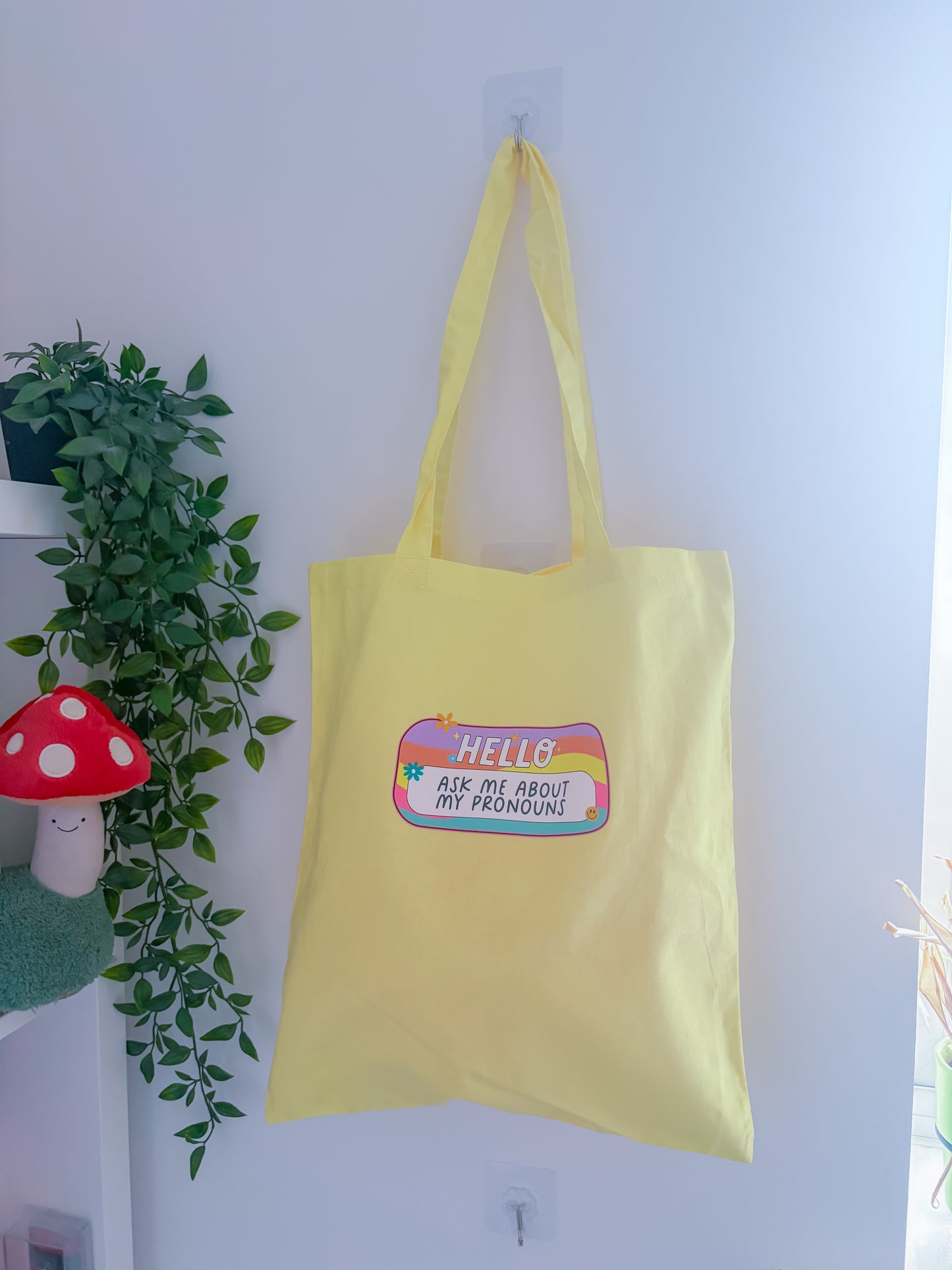 Pronouns name tag tote bag