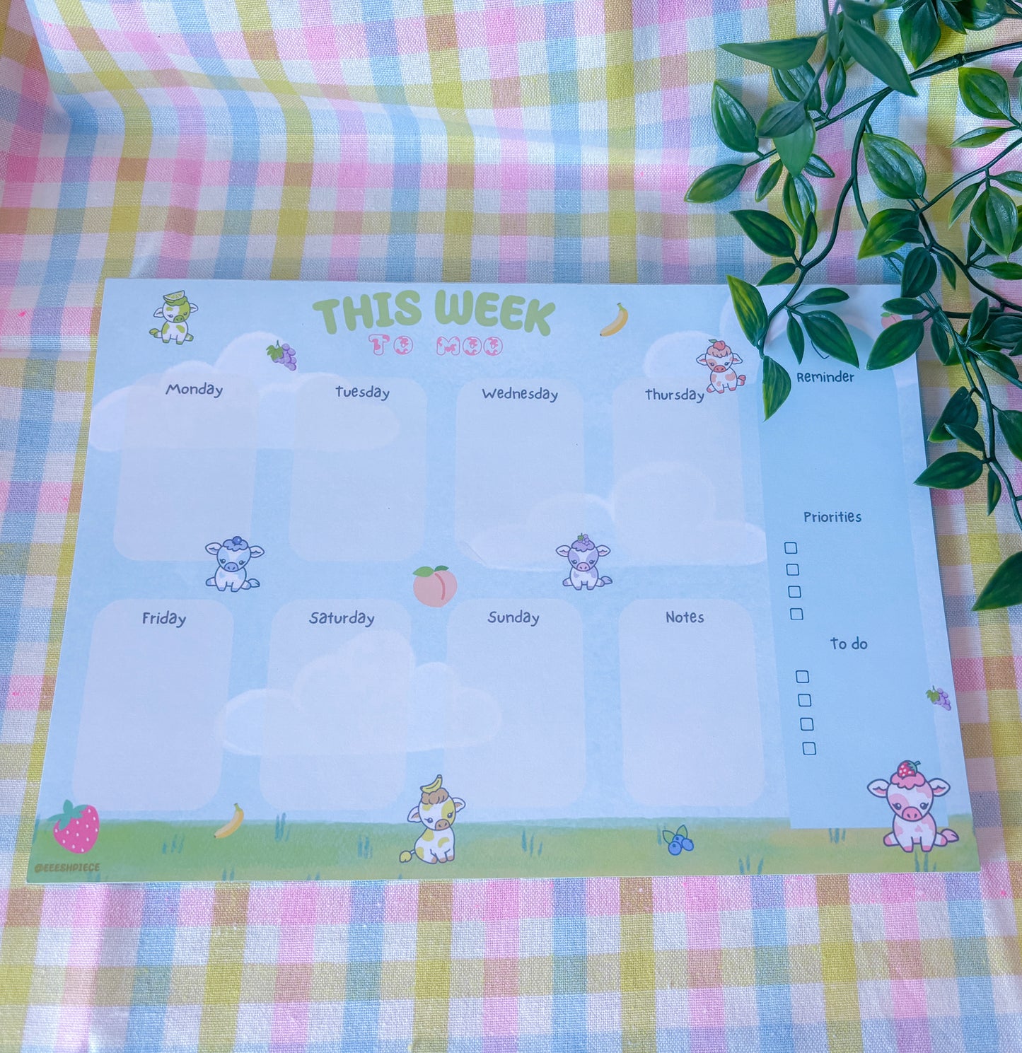 Kawaii cows weekly desk planner READ DESCRIPTION