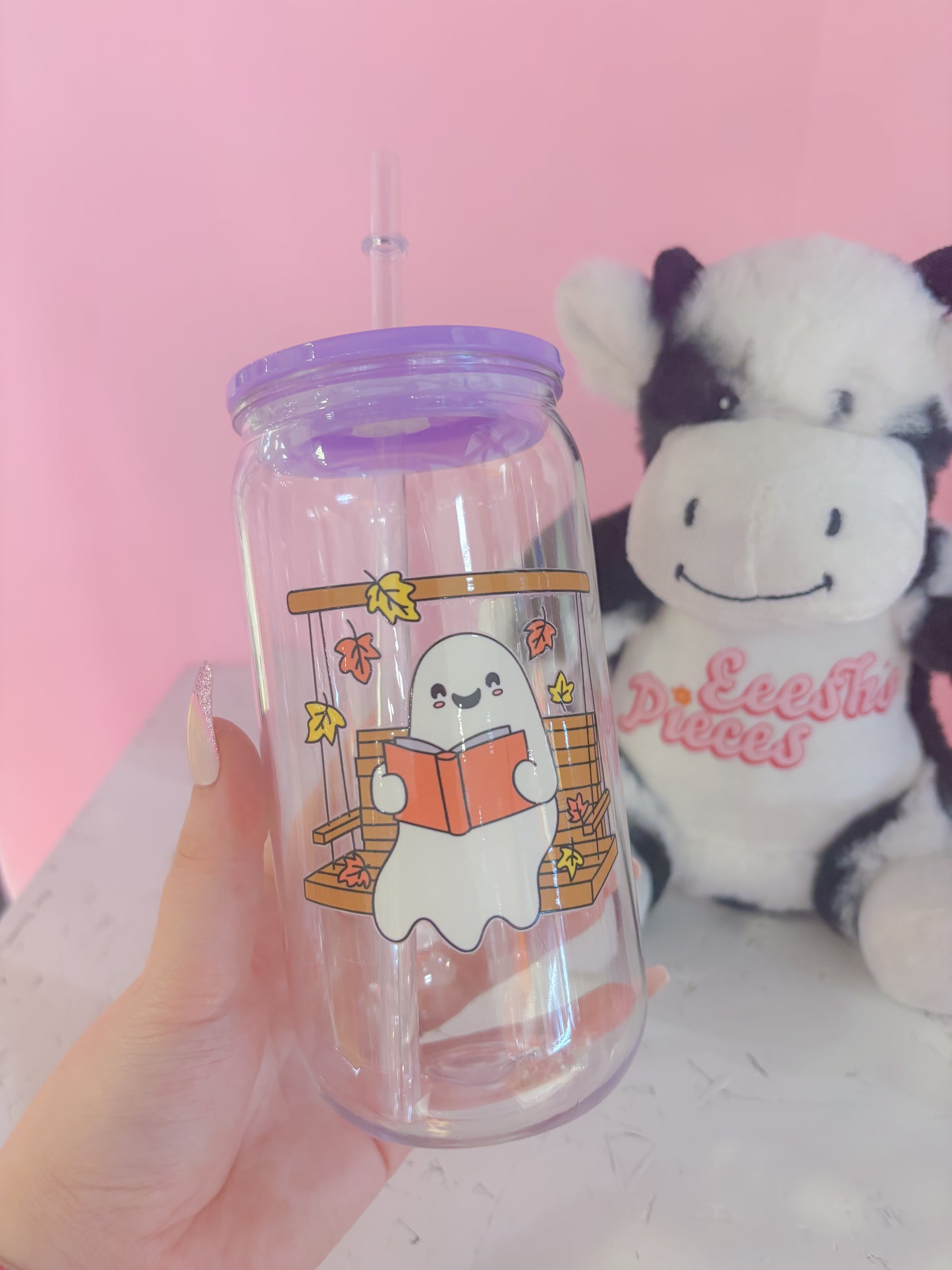 Bookish ghost acrylic libbey can