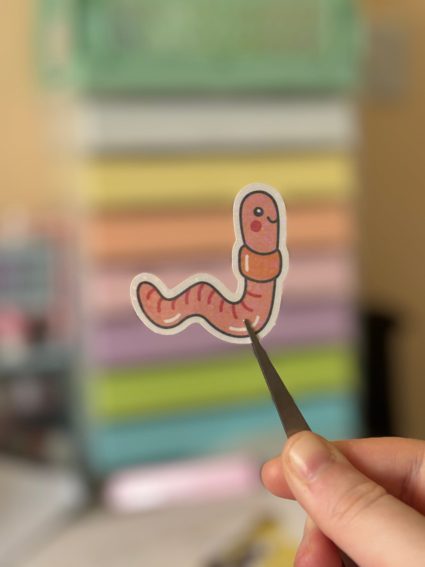 Wormie holographic sticker