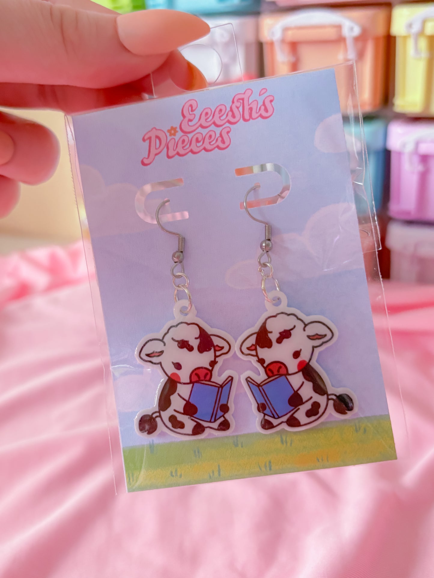 Bookish cow earrings