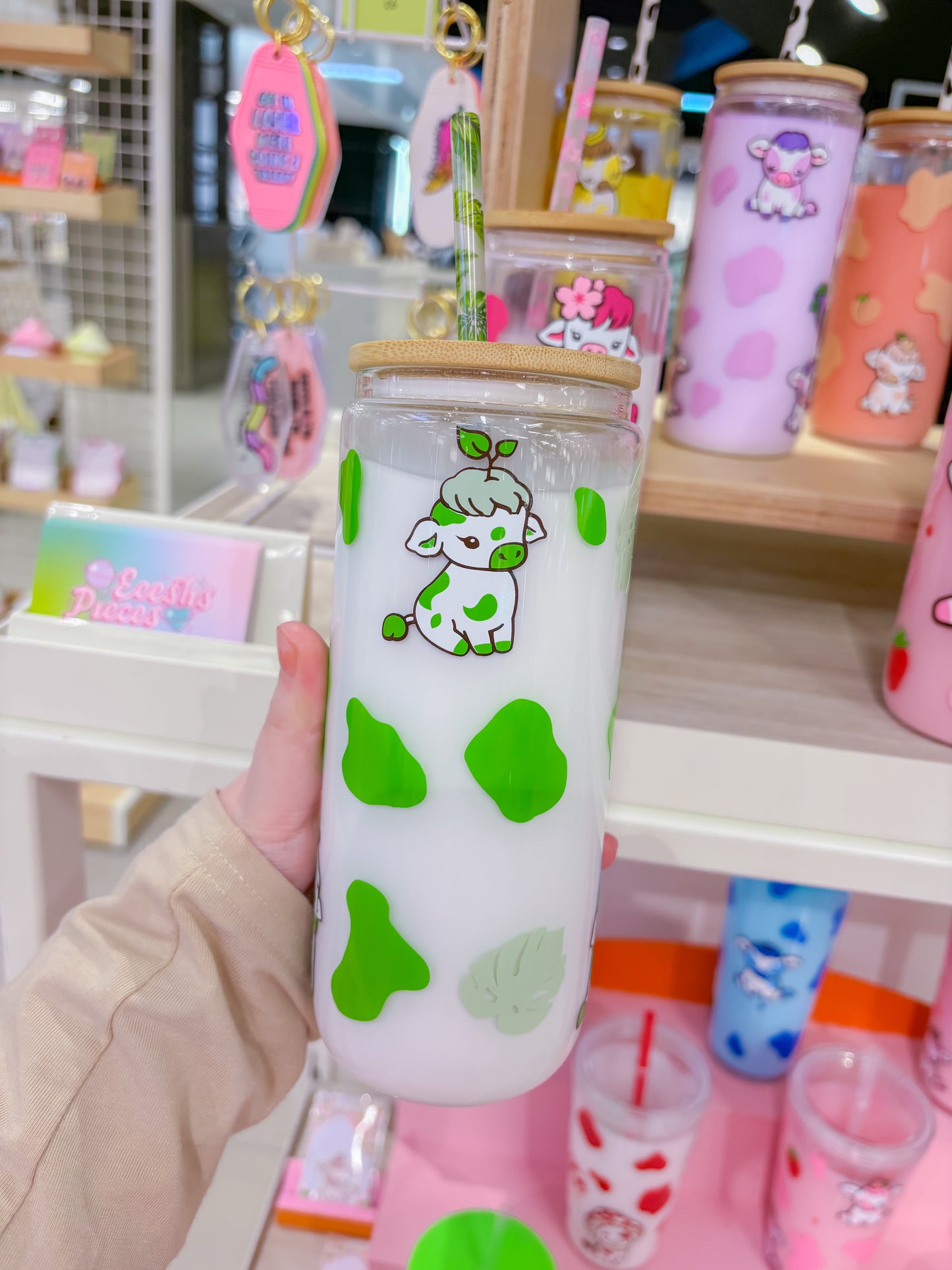 Plant cow snowglobe libbey can