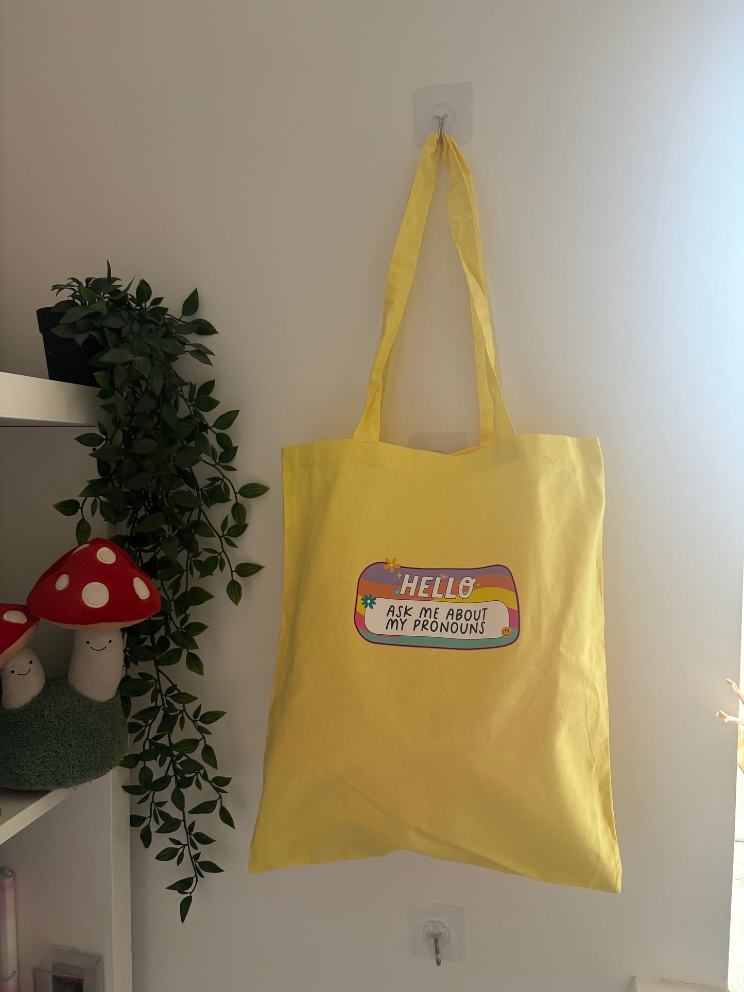 Pronouns name tag tote bag