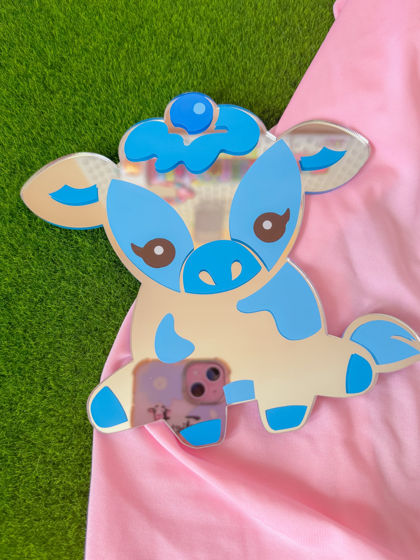 Blueberry cow shaped acrylic mirror