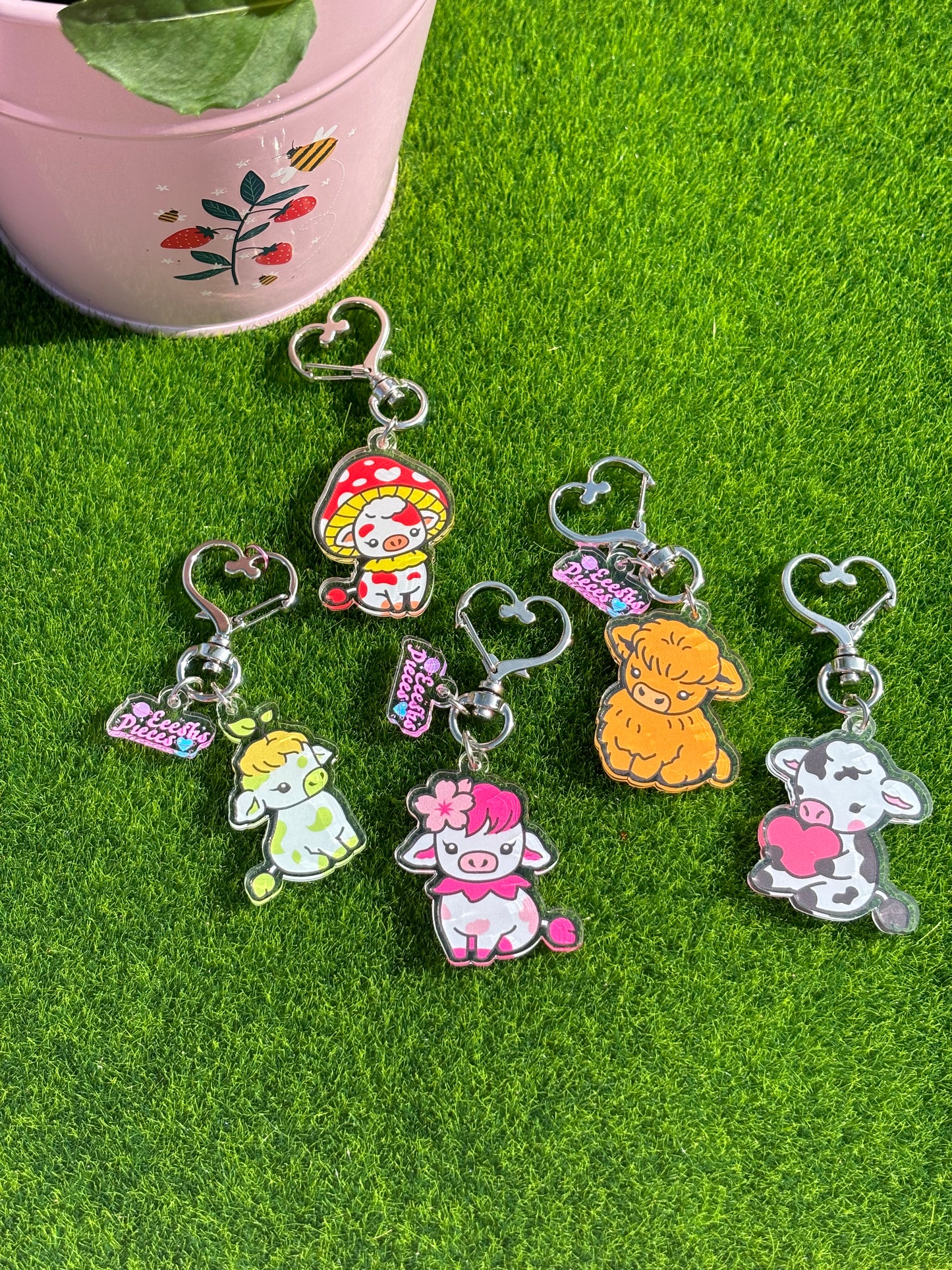 Acrylic cow keyring - 10 options!