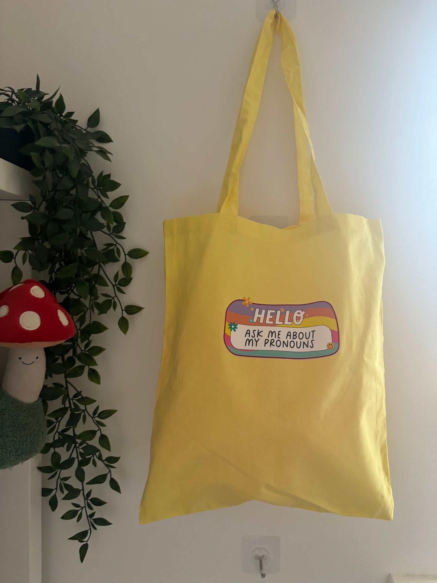 Pronouns name tag tote bag