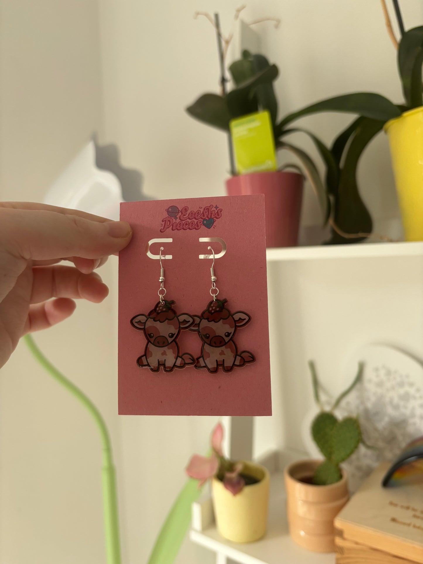 Strawberry cow earrings
