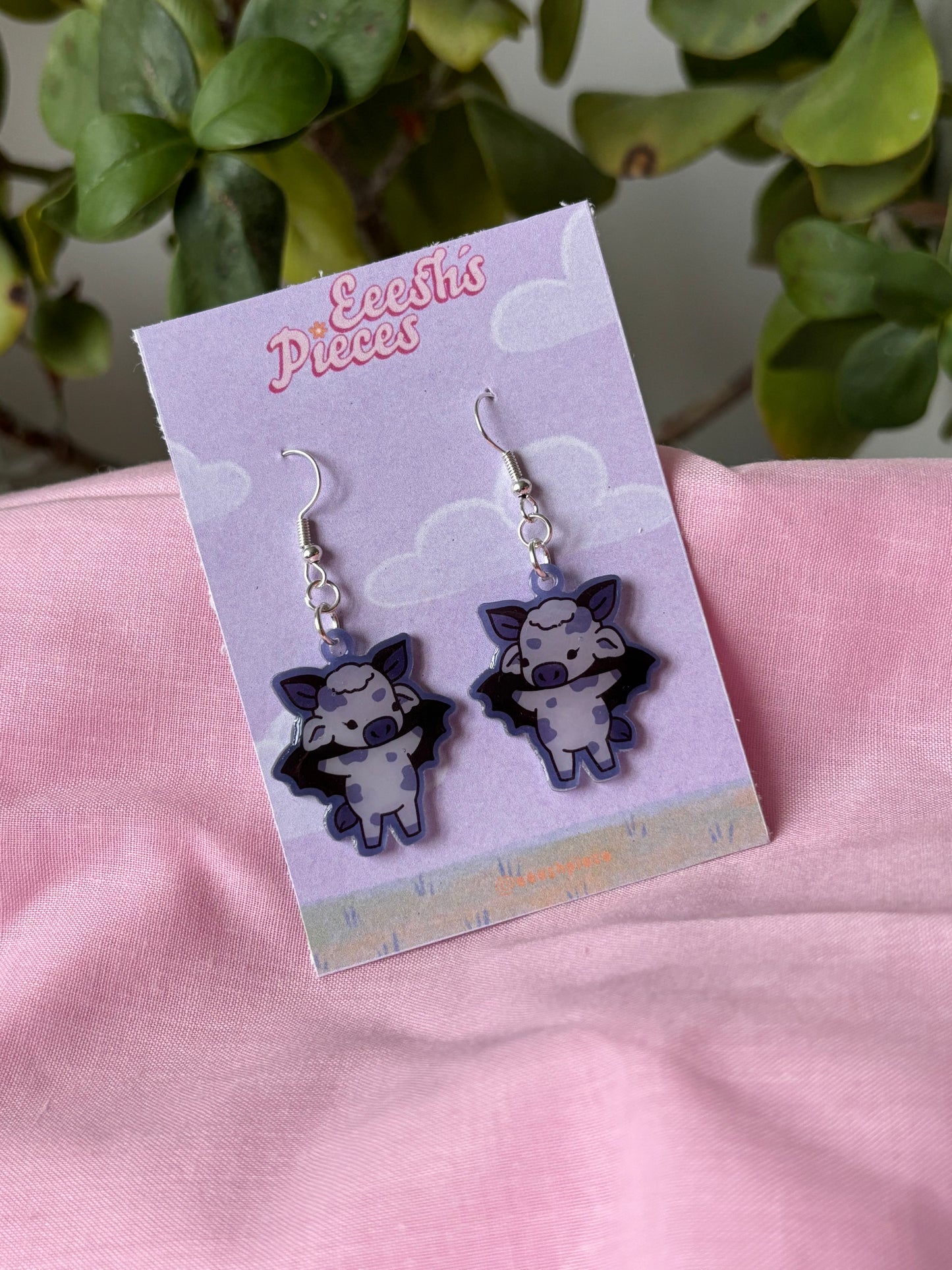 Bat cow earrings