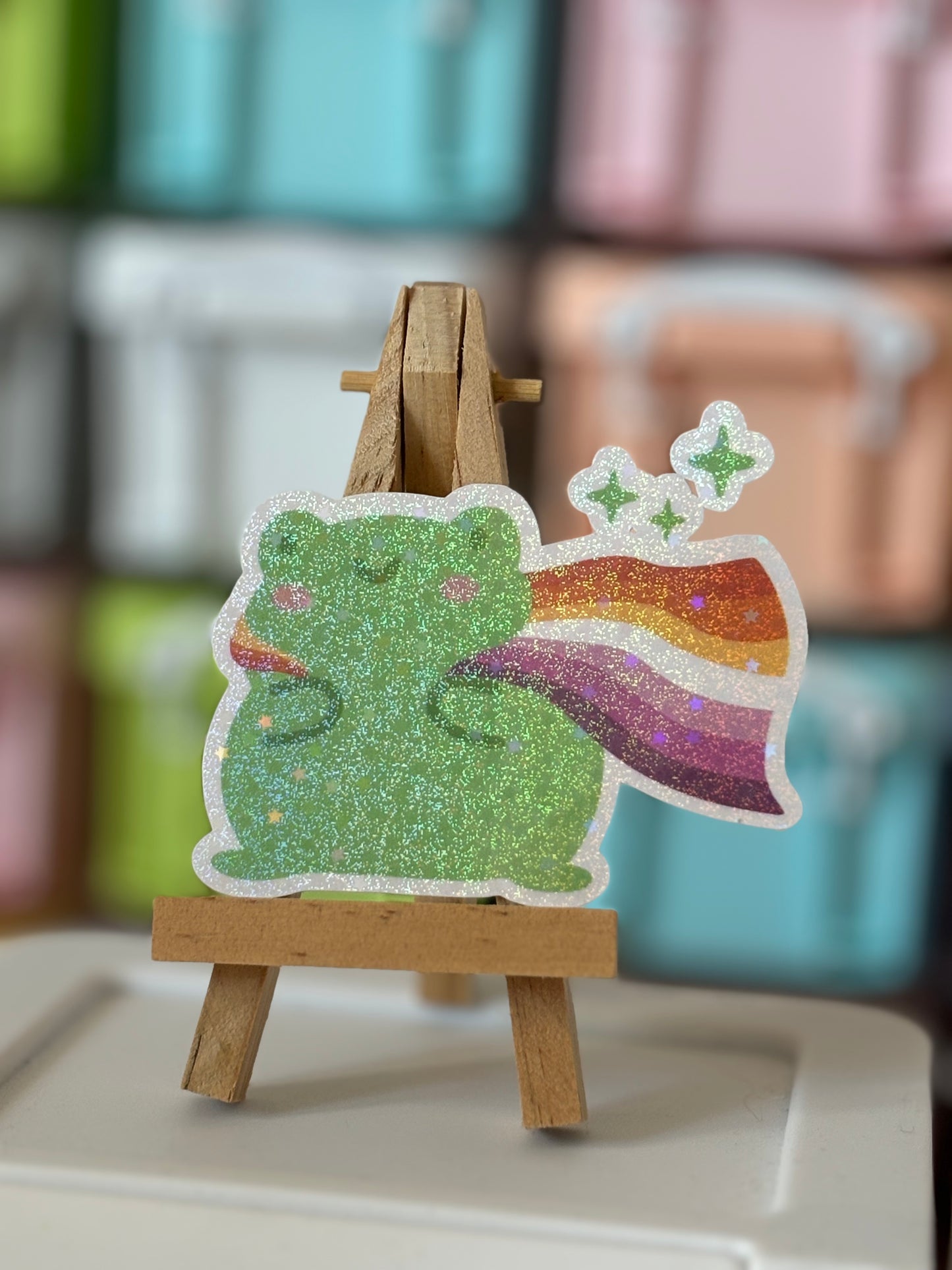Lesbian pride froggy holographic sticker