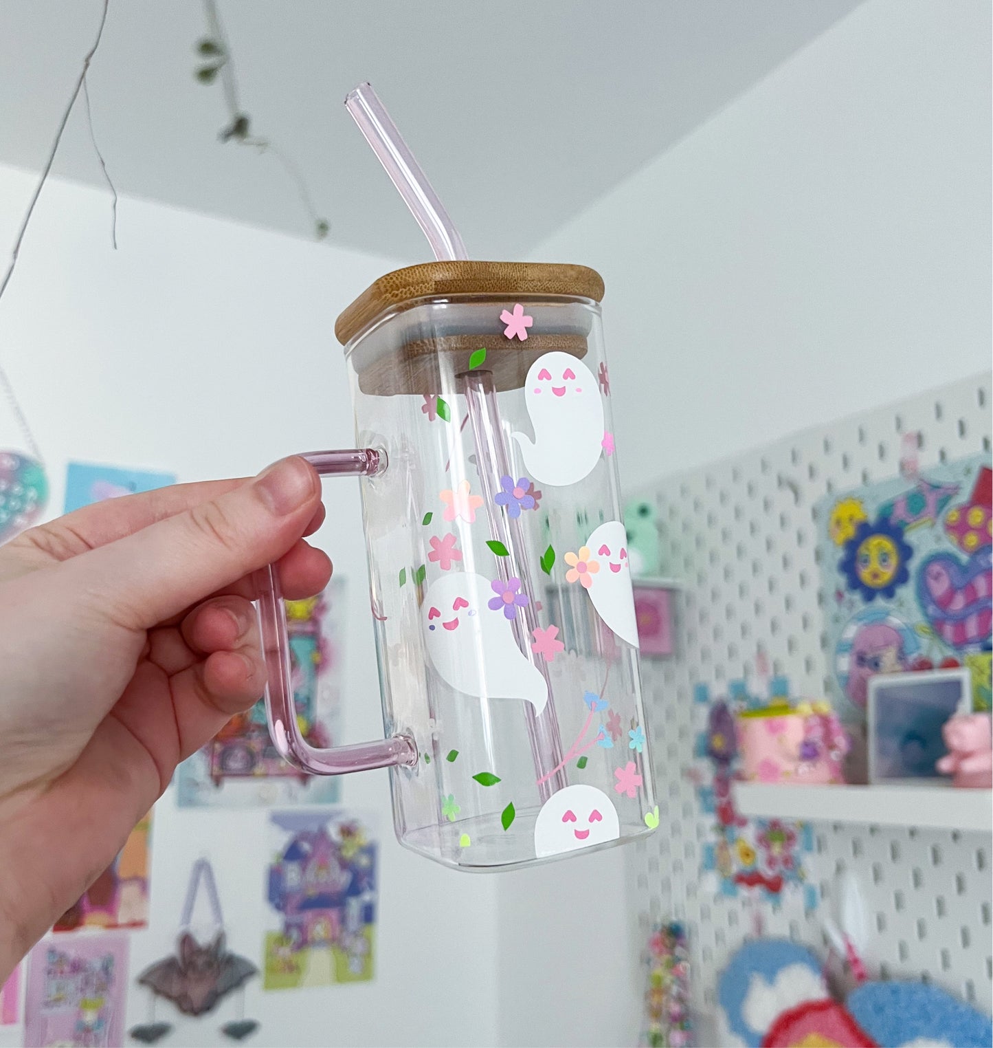 Spring ghosties square glass tumbler