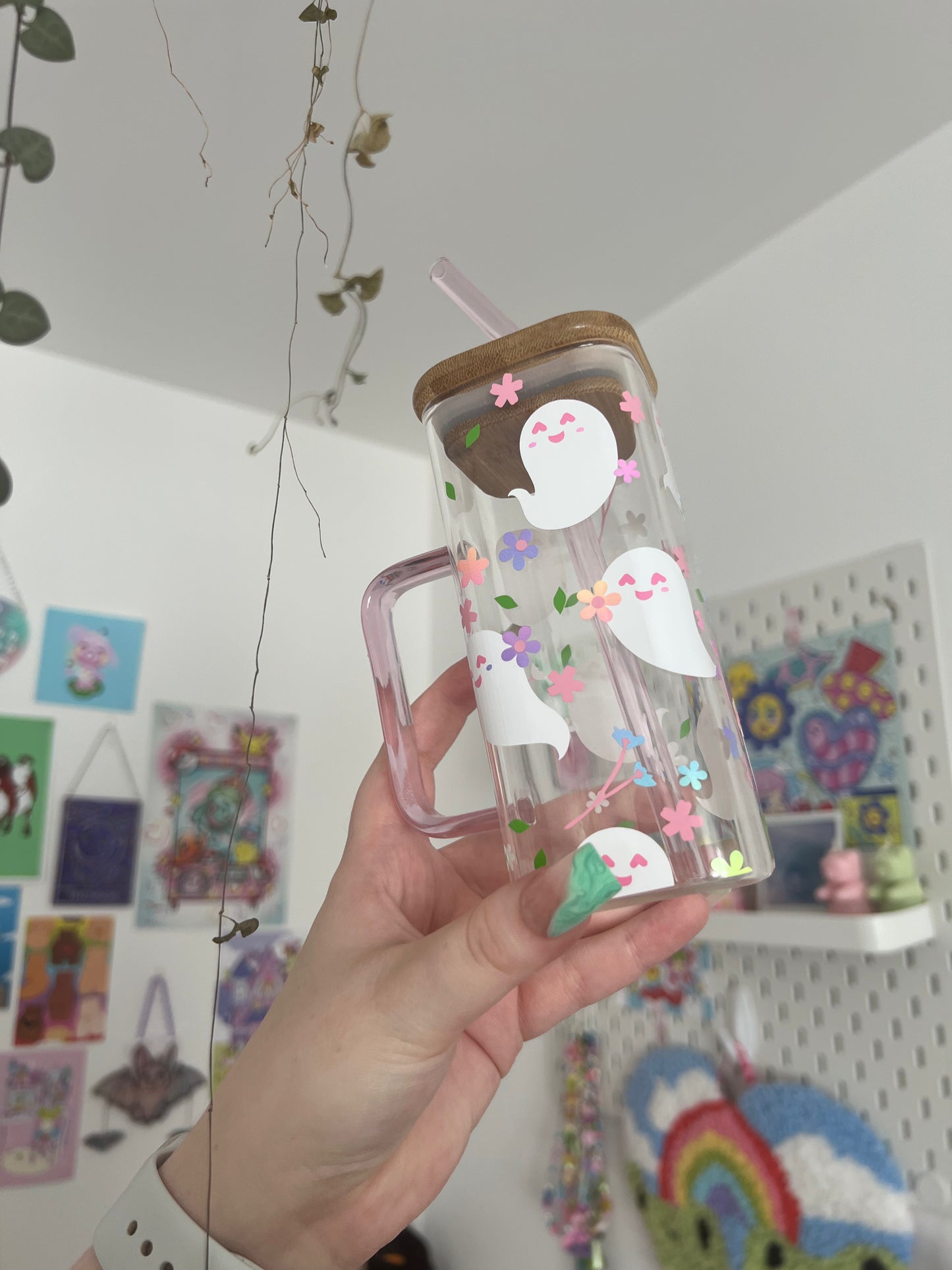 Spring ghosties square glass tumbler