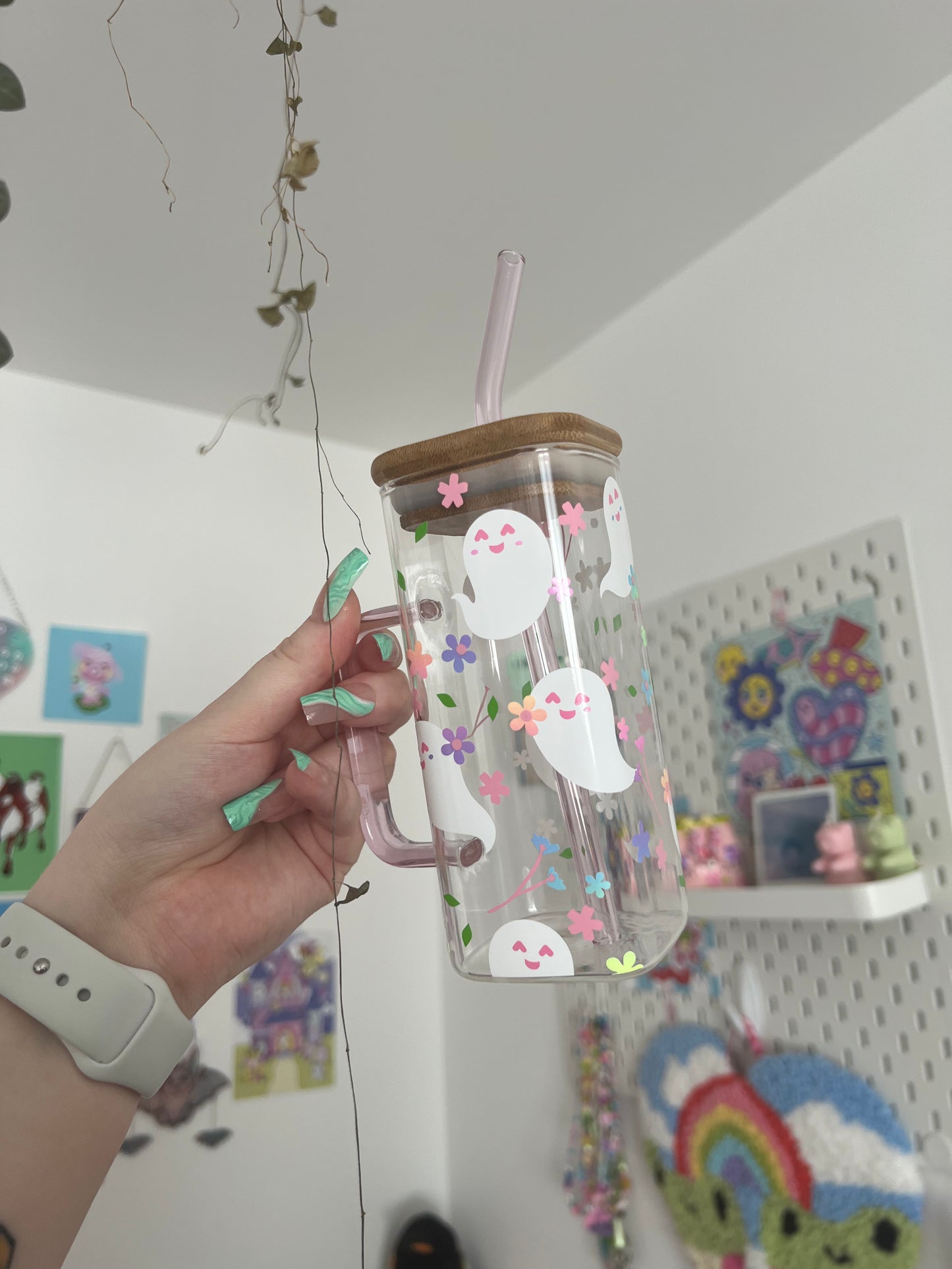 Spring ghosties square glass tumbler