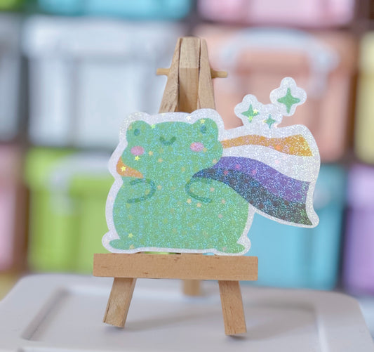 Non-binary pride froggy holographic sticker