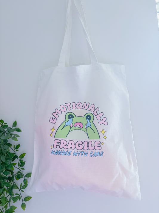 Emotional froggy tote bag