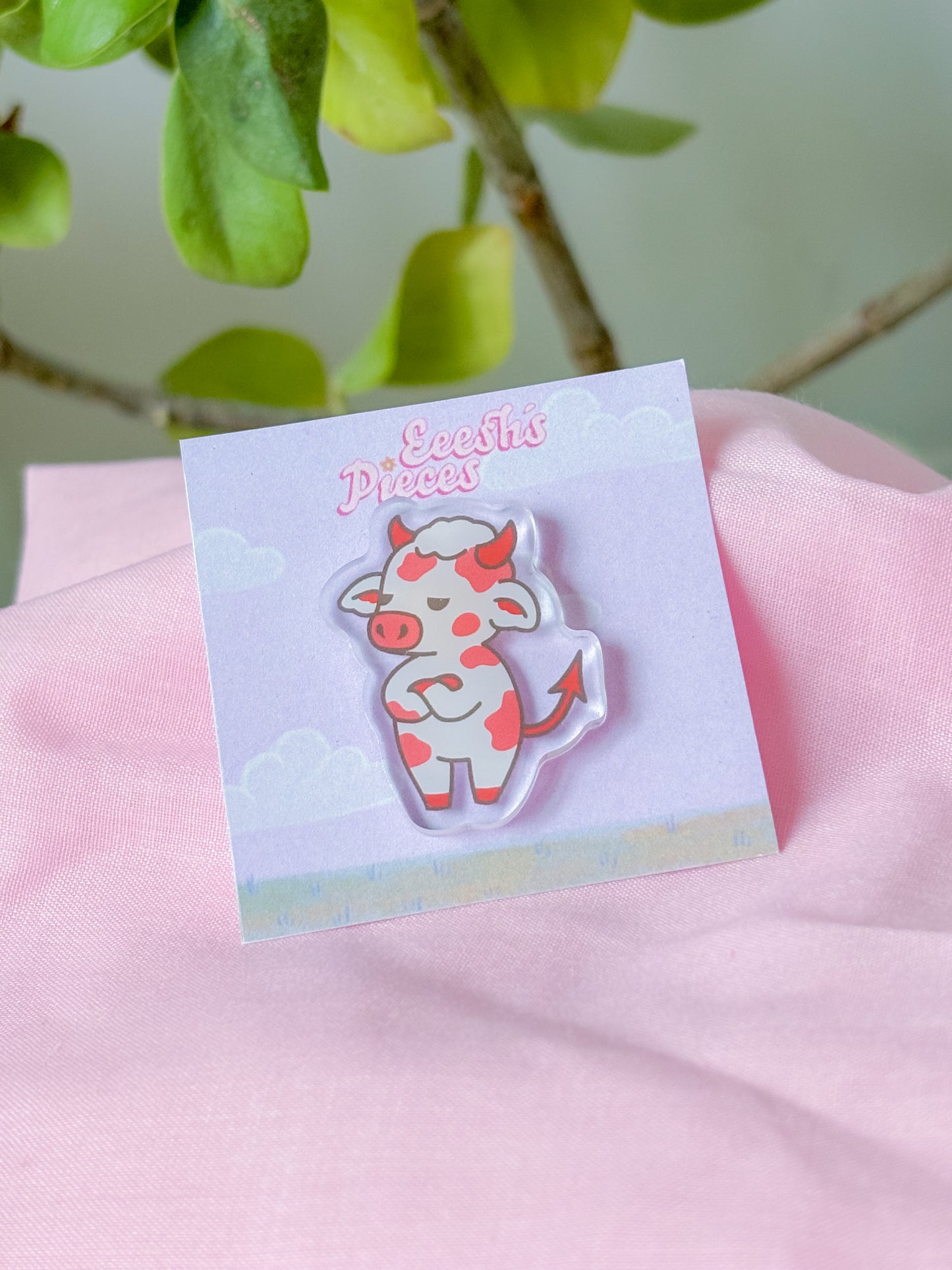 Devil cow acrylic pin