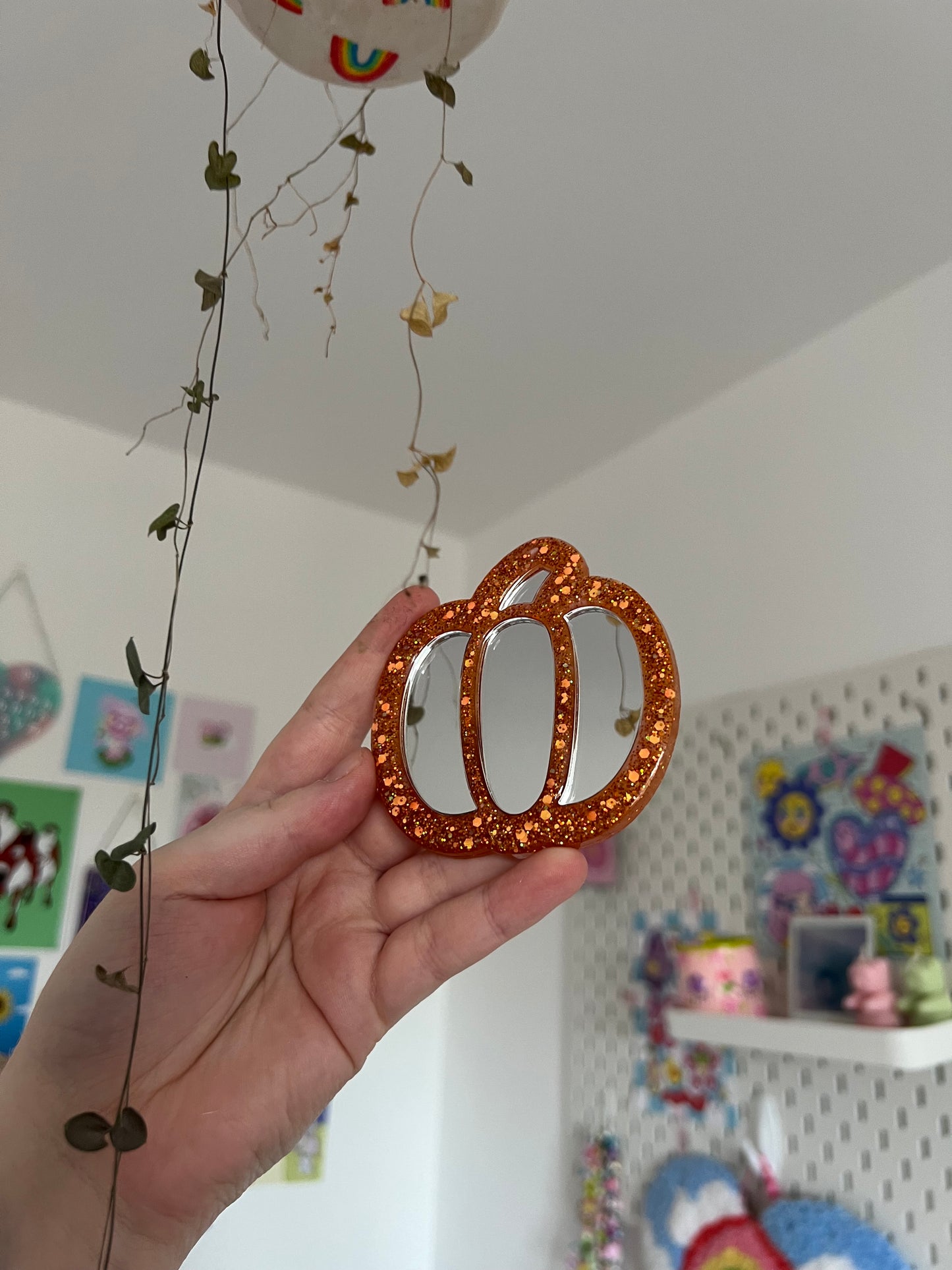 Handmade compact pumpkin mirror