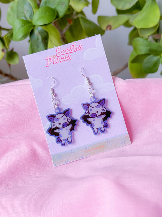 Bat cow earrings