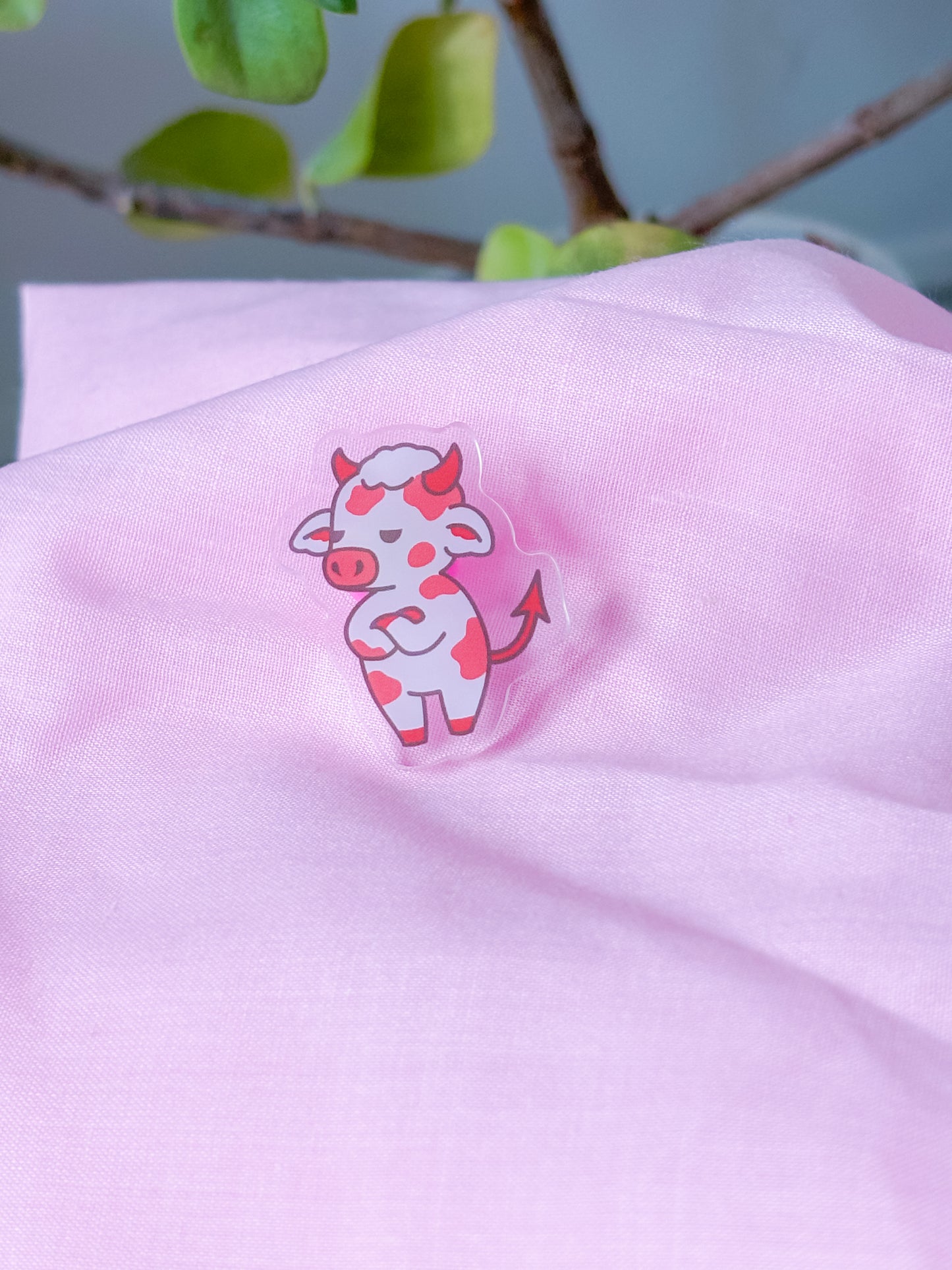 Devil cow acrylic pin