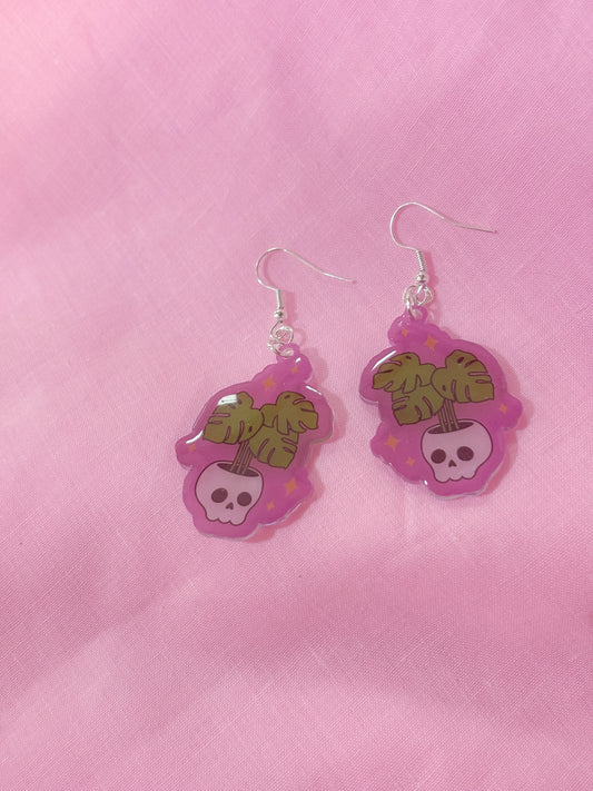 Spooky skull plant earrings