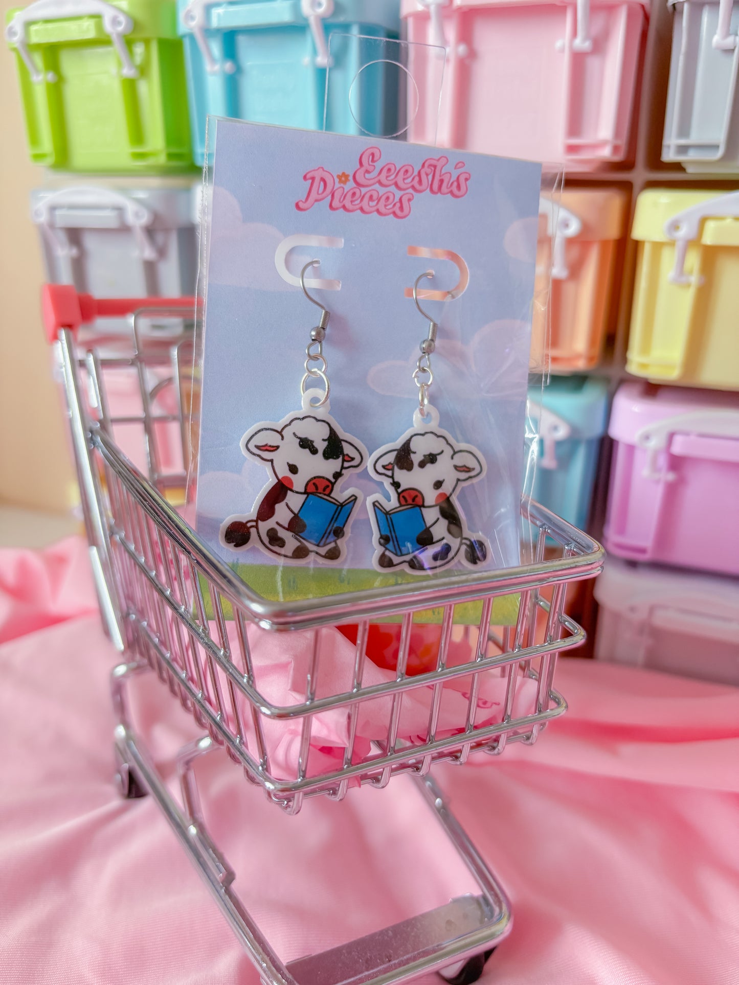 Bookish cow earrings