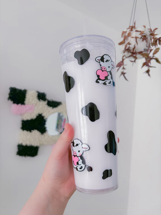 Baby cow double wall fake milk snowglobe tumbler