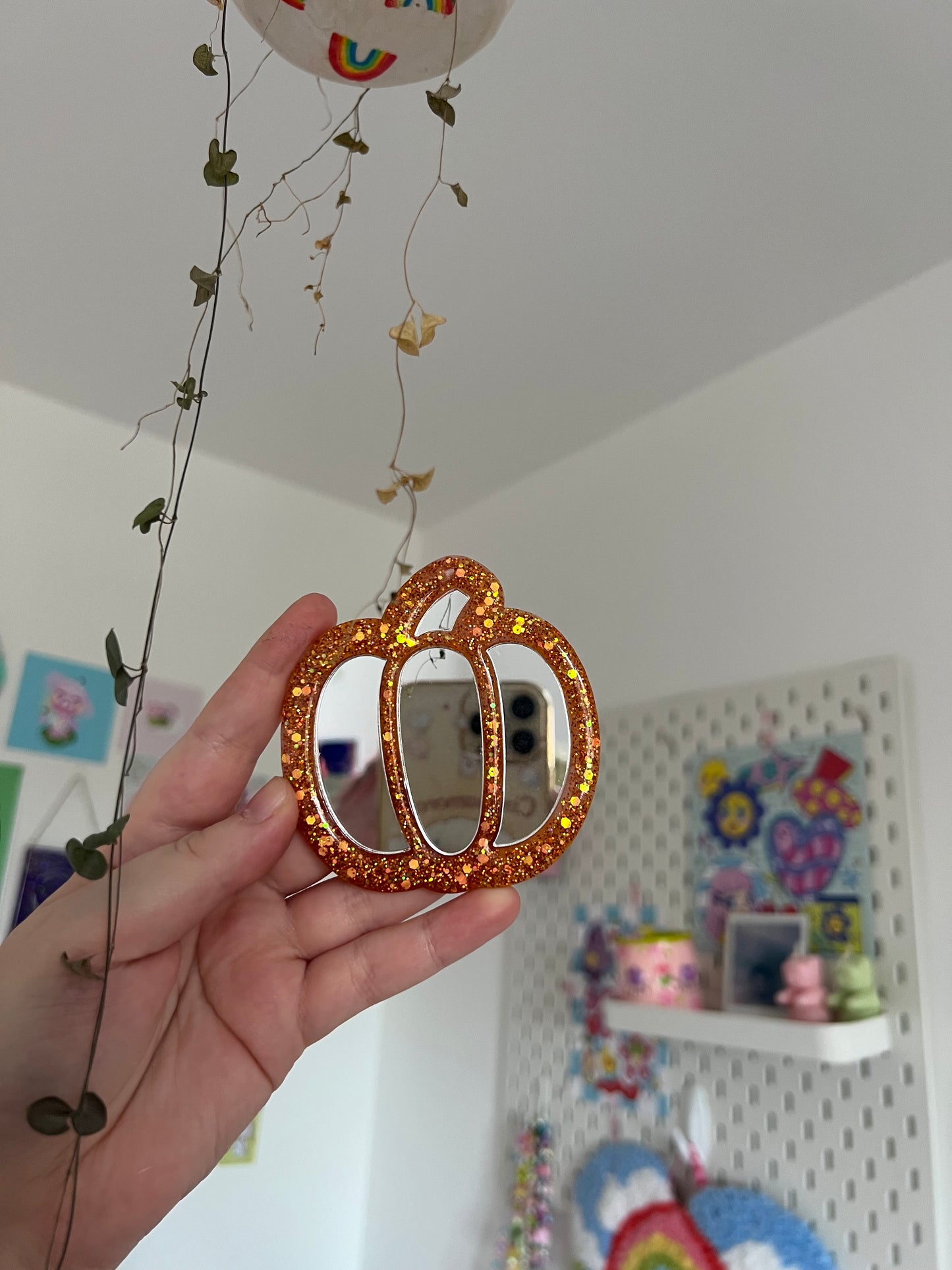 Handmade compact pumpkin mirror