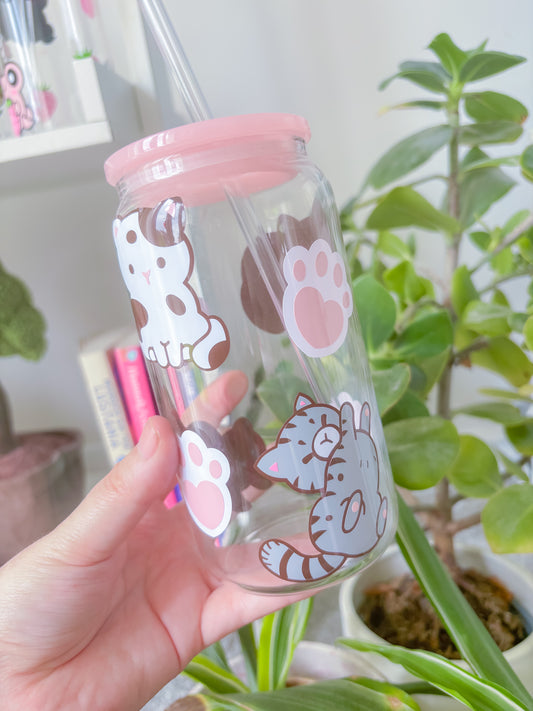 16oz kawaii kitties Libbey glass can