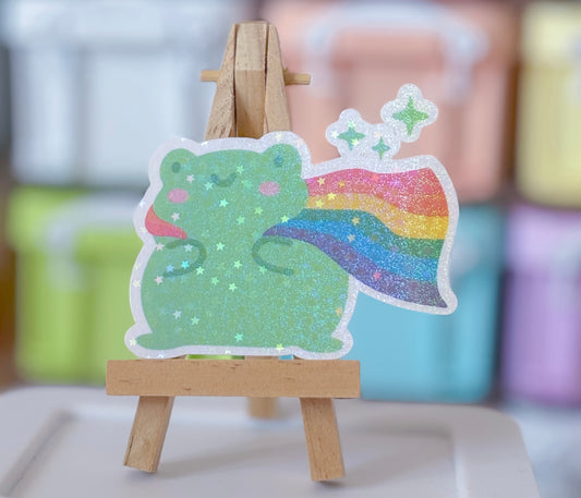 LGBTQ+ pride froggy holographic sticker