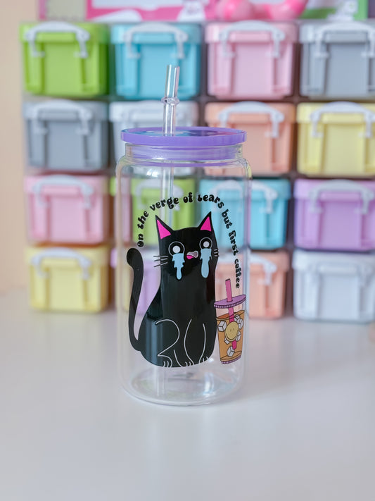 Crying cat glass can