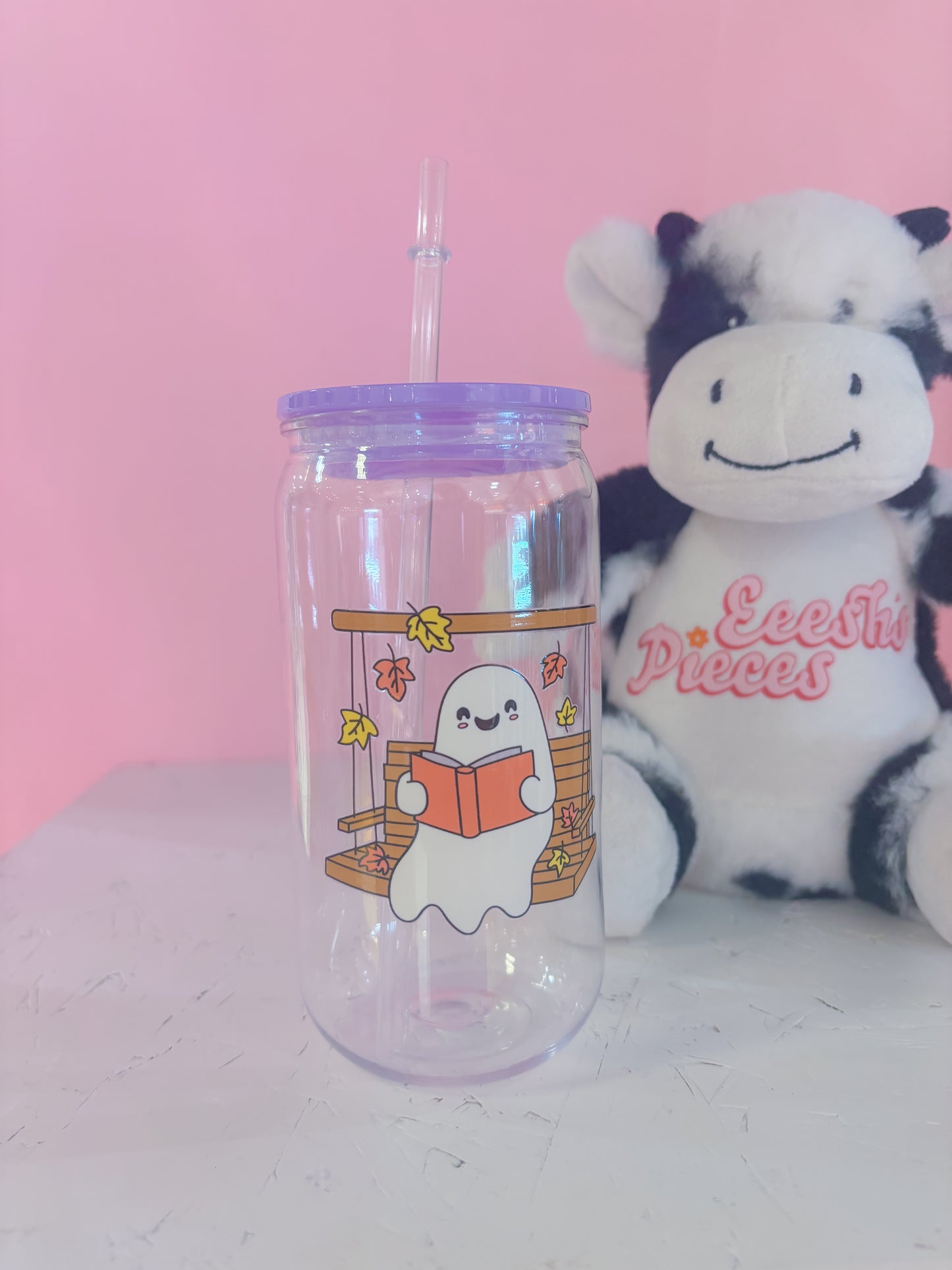 Bookish ghost acrylic libbey can