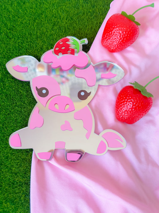 Strawberry cow shaped acrylic mirror