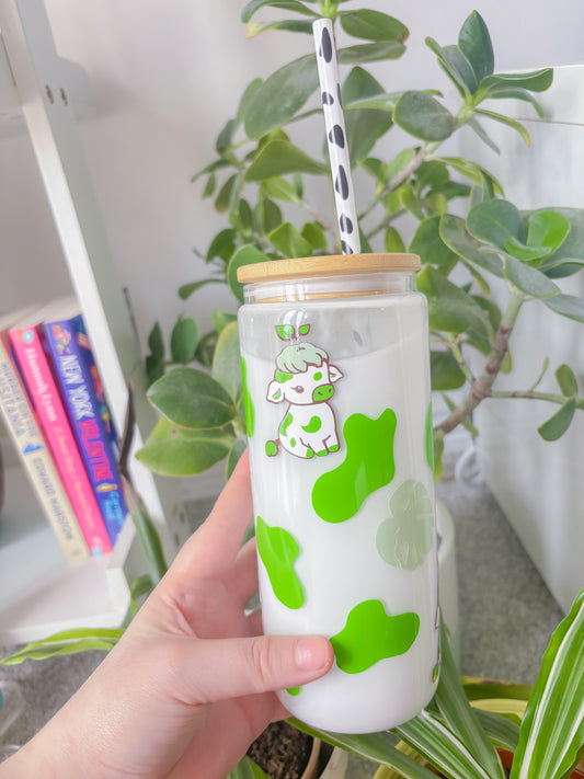 Plant cow snowglobe libbey can