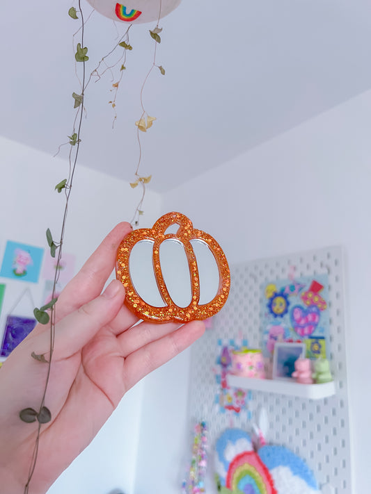 Handmade compact pumpkin mirror