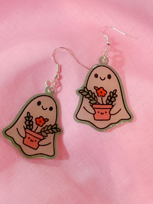 Ghosts with plants earrings