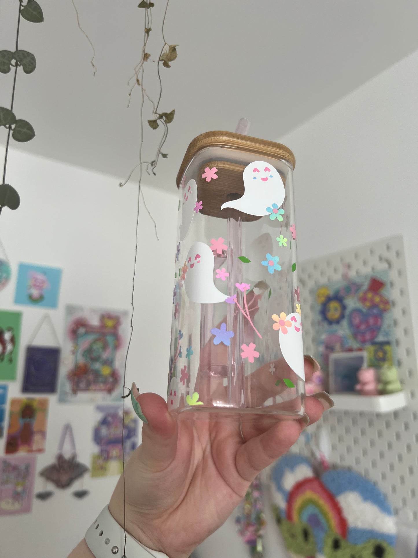 Spring ghosties square glass tumbler