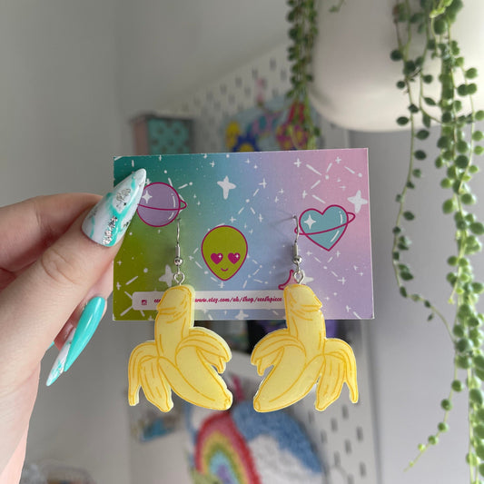 Yellow glitter banana d**k earrings