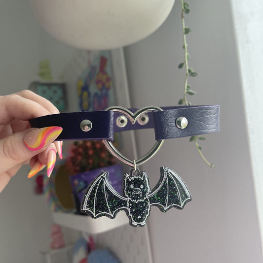 Faux leather bat choker